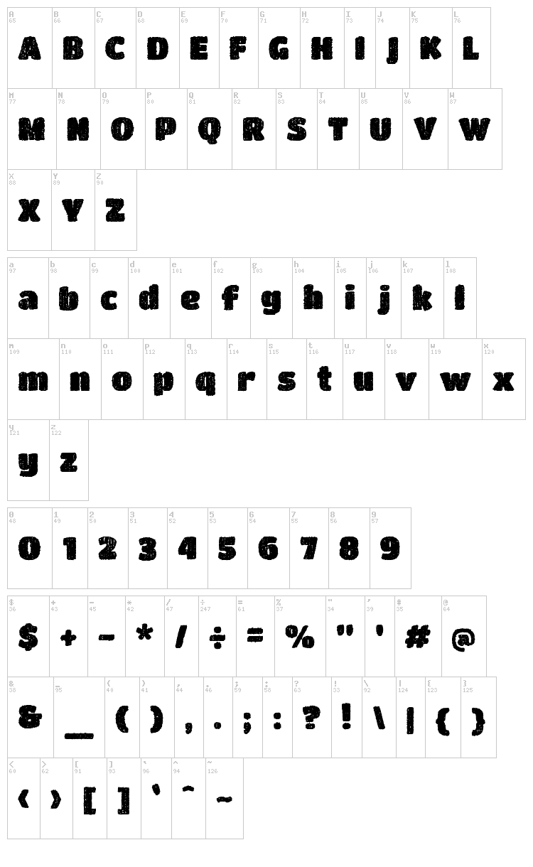 DCC Bushido font map